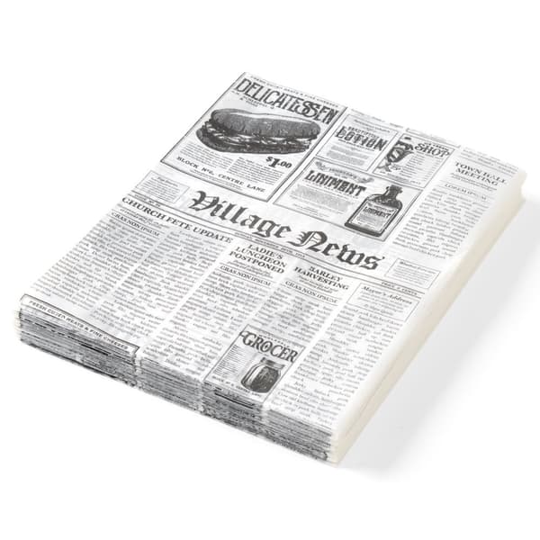 Pergamentpapper för varma snacks, tidningstryck, 200x250mm, 500 st. Hendi 678121