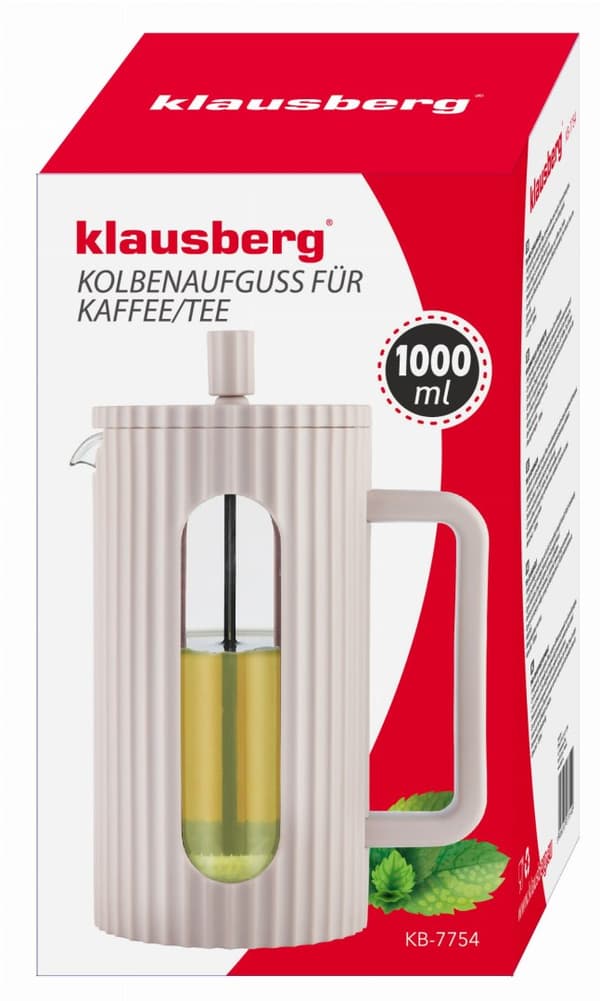 GLAS KAFFE TE BRYGER FRANSK PRESS 1000 ML BEIGE KLAUSBERG KB-7754