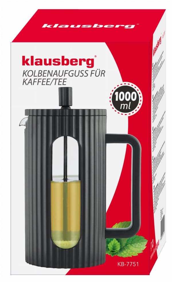 GLAS FRANSK PRESSE TE/KAFFEKAKARE 1000 ML SVART KLAUSBERG KB-7751