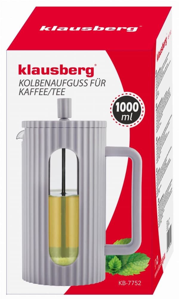 GLAS FRANSK PRESSE TE/KAFFEMAKER 1000 ML GR? KLAUSBERG KB-7752