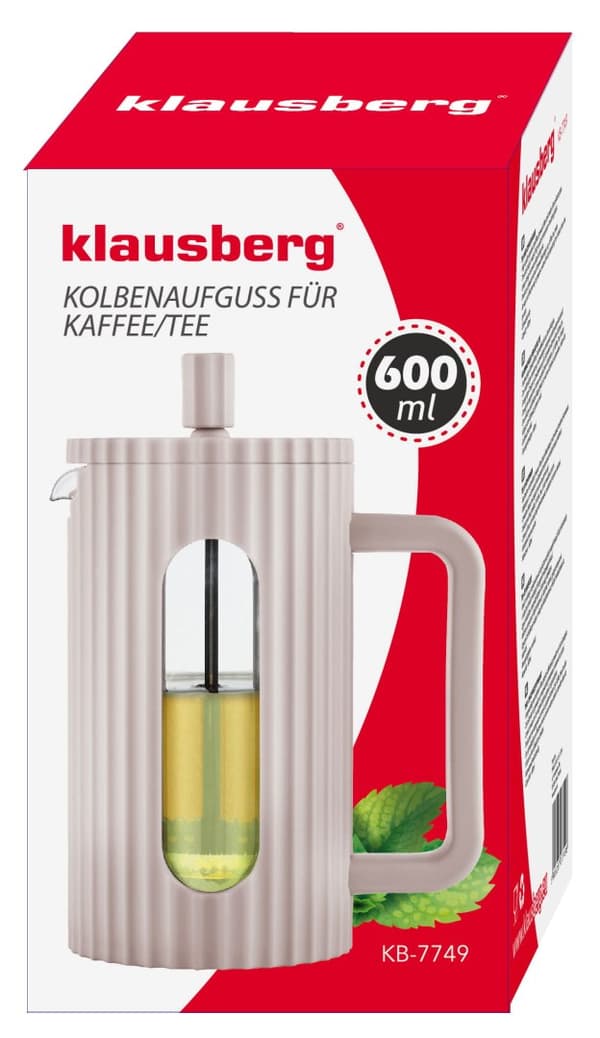 GLAS FRANSK PRESS TE/KAFFEMASKIN 600 ML BEIGE KLAUSBERG KB-7749