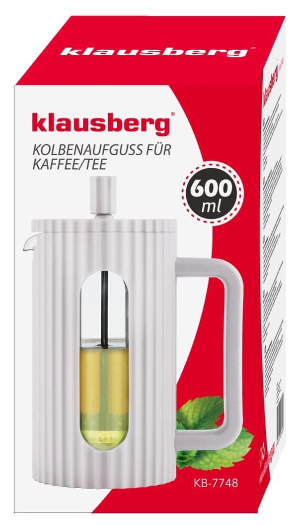 FRANSK PRESS GLAS TE/KAFFEMASKIN 600 ML KR�MIG KLAUSBERG KB-7748