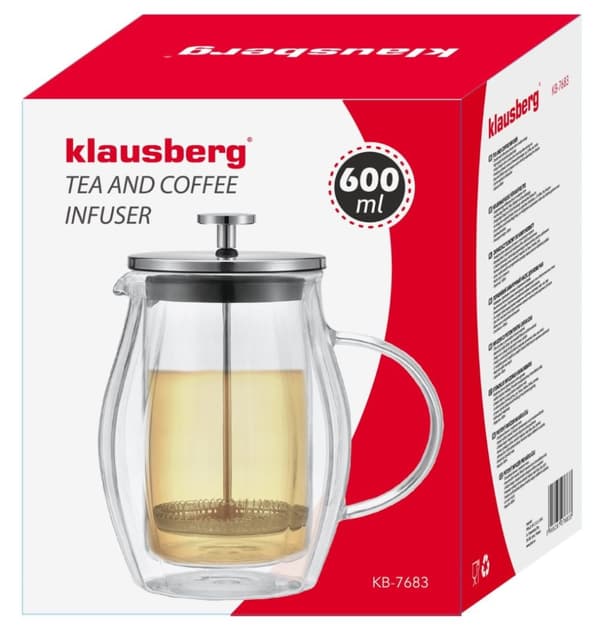 KAFFE/TE-F�DARE 0,60L FRANSK PRESS KLAUSBERG KB-7683