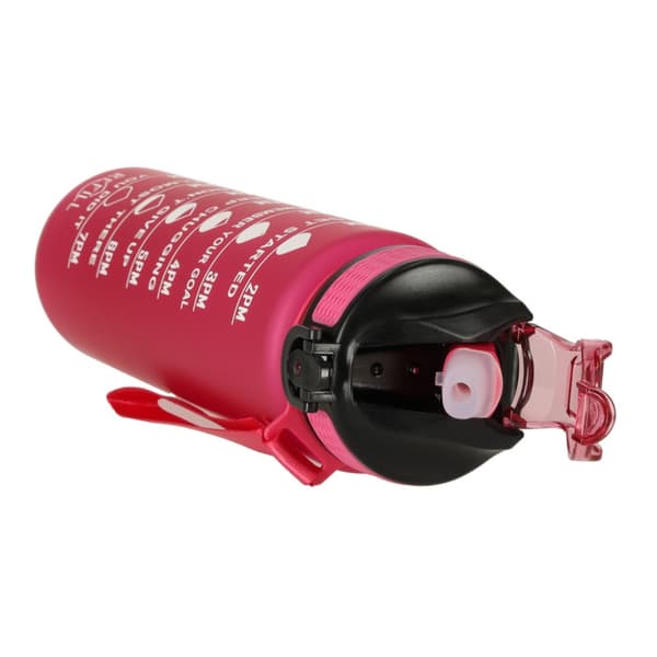 Vandflaske, flaske med sugerør, hank og målebæger, motiverende til træningscenteret, 1l, pink