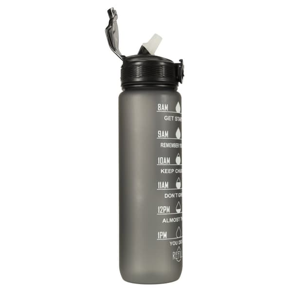 Vesipullo, pullo pillillä, kahva ja mittakuppi, motivaatio kuntosalille, 1l, musta