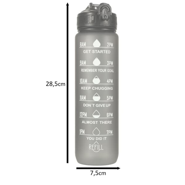 Vesipullo, pullo pillillä, kahva ja mittakuppi, motivaatio kuntosalille, 1l, musta