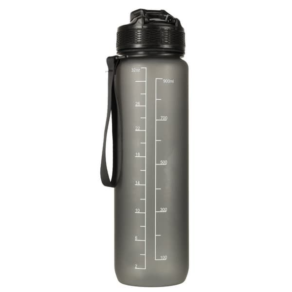Vesipullo, pullo pillillä, kahva ja mittakuppi, motivaatio kuntosalille, 1l, musta