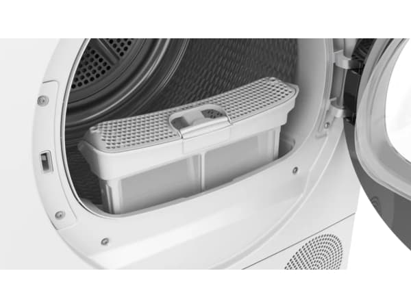 Bosch Serie 6 WQG242AISN, Frittstående, Frontmatet, Varme pumpe, Hvit, Knapper, Rotasjon, Riktig/Høyre