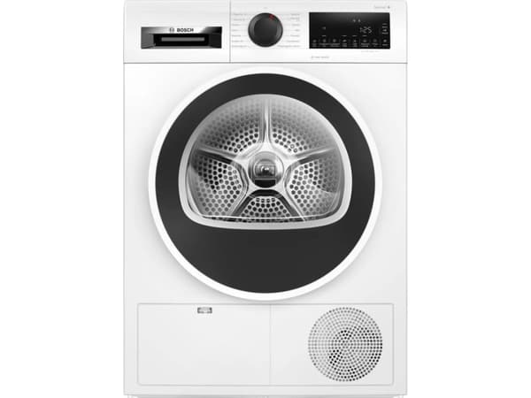 Bosch Serie 6 WQG242AISN, Frittstående, Frontmatet, Varme pumpe, Hvit, Knapper, Rotasjon, Riktig/Høyre