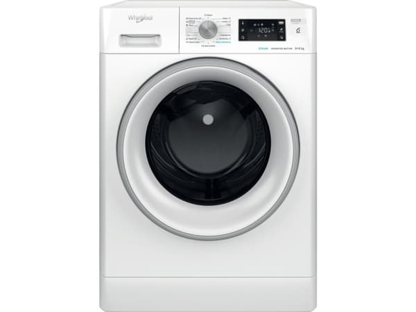 Whirlpool FFWDB 864489 SV EE, Frontmatet, Frittstående, Hvit, Venstre, Grå, Hvit, Knapper, Rotasjon