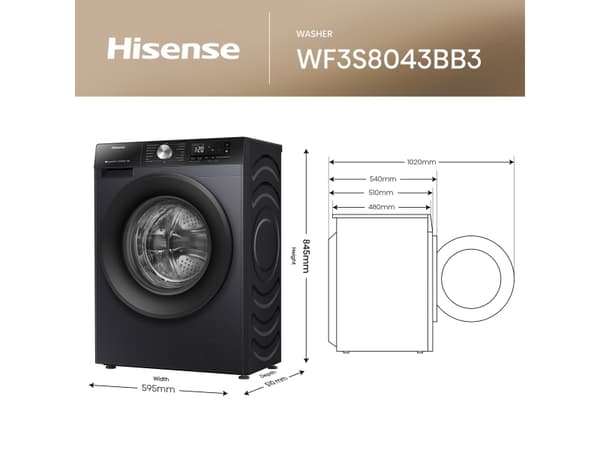Hisense washing machine WF3S8043BB3 8kg A-30%