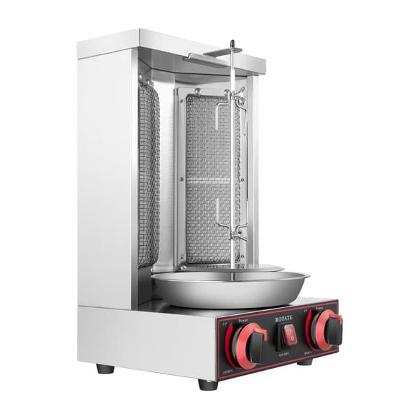 Kaasu Vaakasuuntainen Shawarma-kone, 3000W Teho, Kaksoispoltinjärjestelmä,Musta