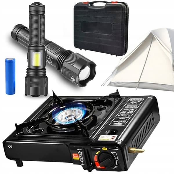 Rosfix 2-in-1 retkeilyliesi matkalaukussa + LED-taktinen taskulamppu 6 tilaa "Black Sniper"