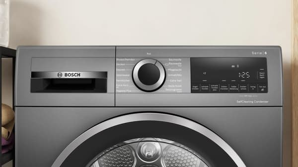 Bosch Serie 6 WQG2450R10, Vapaasti seisova, Edestä täytettävä, Lämpöpumppu, Musta, Rotaatio, Oikea