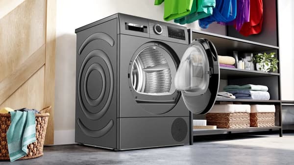 Bosch Serie 6 WQG2450R10, Vapaasti seisova, Edestä täytettävä, Lämpöpumppu, Musta, Rotaatio, Oikea musta