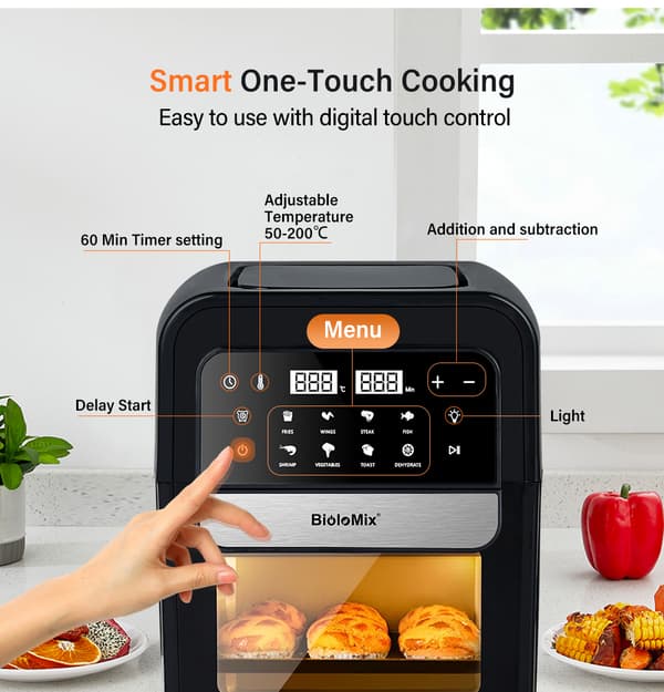 BioloMix Air Fryer, 7L kapacitet, 8-i-1 alsidighed, sund madlavningsmulighed
