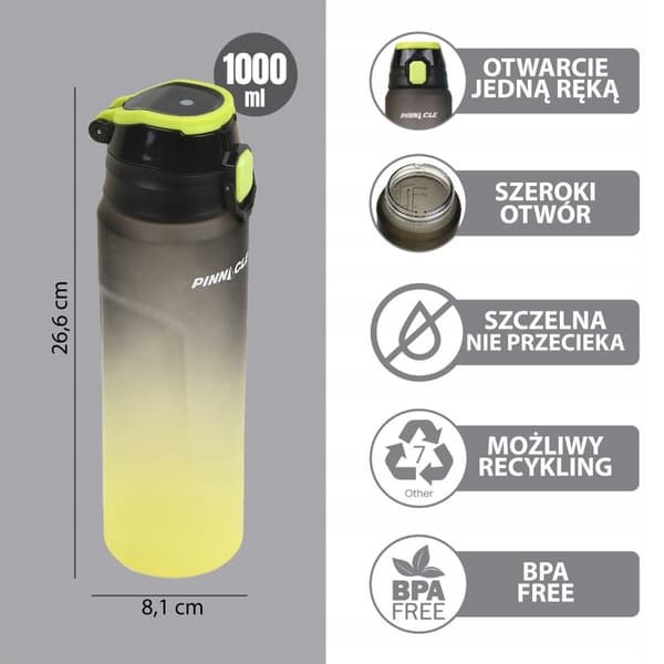 Vesipullo kahvalla urheilu 1 l Pinnacle PHY-BL-1018 musta