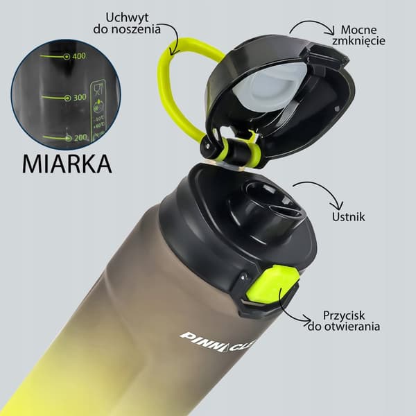 Vesipullo kahvalla urheilu 1 l Pinnacle PHY-BL-1018 musta