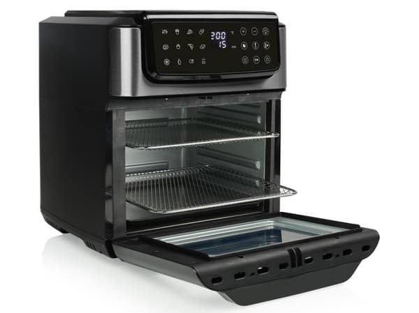 Tristar Heißluft-Ofen Kontrollleuchte Timerfunktion 12 l, Varmluftsfrityr, 12 l, -13 kg, 200 °C, Single/enkelt, Sort, Rustfritt stål