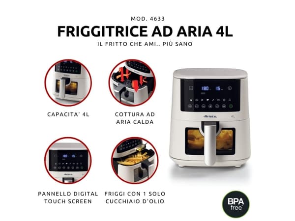 Ariete 4633/03, Varmluftsteger, 4 L, Enkelt, Hvid, Berøring, 1400 W