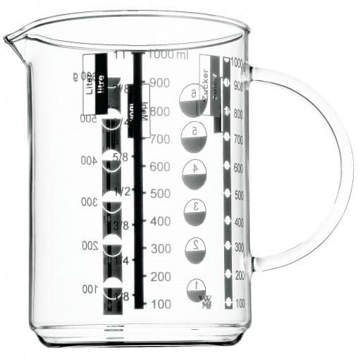 WMF Gourmet glas målebæger 1l, varmebestandigt glas, skala til liter, milliliter, kopper og gram