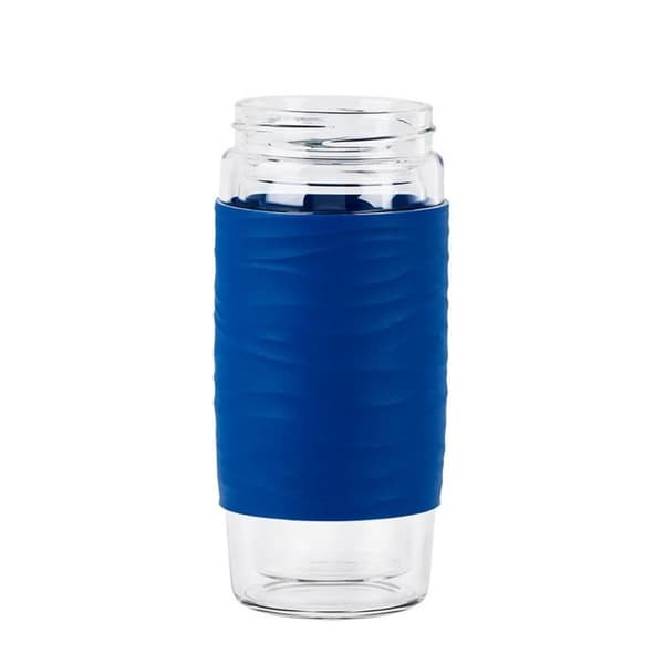Emsa N20805 Temugg Temugg av dubbelväggigt glas | håller dig varm i 1 timme| 0,4 liter | avtagbar sil | BPA-fri | 100% tight | läckagesäker | blå