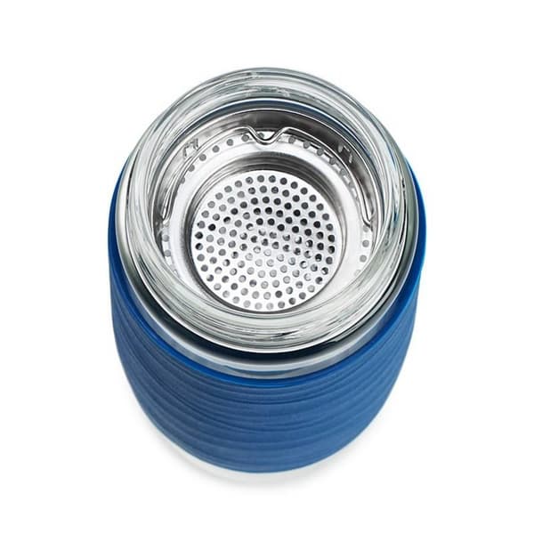 Emsa N20805 Temugg Temugg av dubbelväggigt glas | håller dig varm i 1 timme| 0,4 liter | avtagbar sil | BPA-fri | 100% tight | läckagesäker | blå