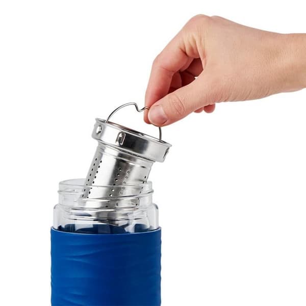 Emsa N20805 Temugg Temugg av dubbelväggigt glas | håller dig varm i 1 timme| 0,4 liter | avtagbar sil | BPA-fri | 100% tight | läckagesäker | blå