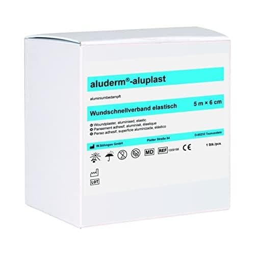 Söhngen Aluderm-Aluminplast elastisk sårpuds (størrelse 5 mx 6 cm, aluminiumdampet, klæber ikke/fiberfrit/stærkt absorberende, fremmer huddannelse og