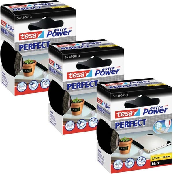 Tygbandset Perfekt 38 mm x 2,75 m 3 rullar svart (56343-00500-04)
