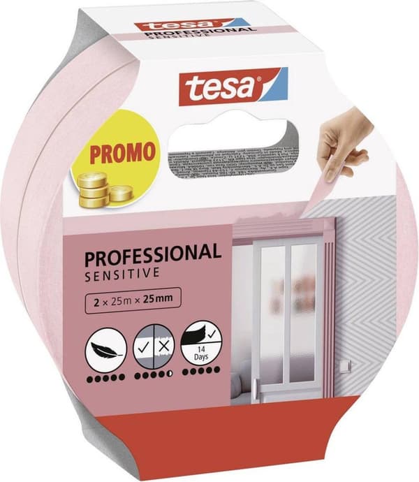 tesa Professional Sensitive 56267-00000-01 Maskeringstape Pink (LxB) 50 mx 25 mm 2 stk.