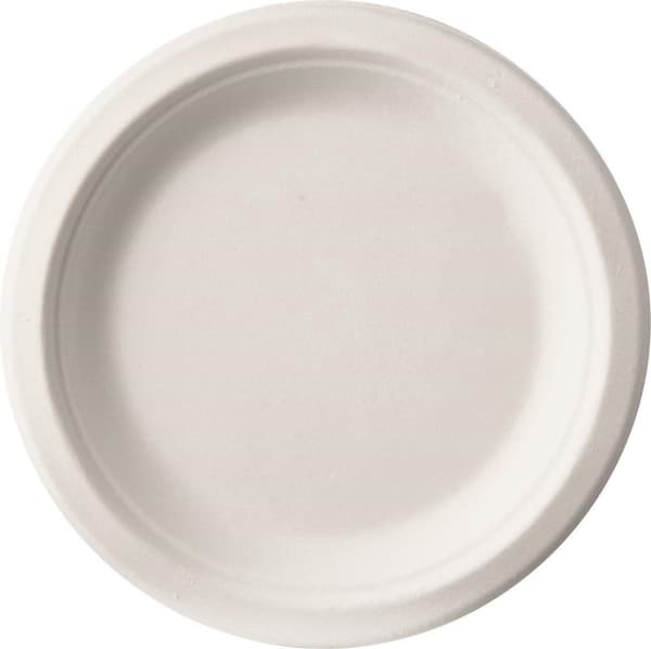 Lautas puhdas, pyöreä, valkoinen, halkaisija 23 cm, valmistettu sokeriruo'osta, pakkaus 50 kpl