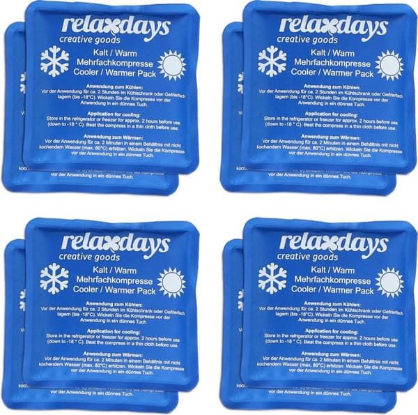 Relaxdays gelpakke sæt med 8 - kompresser - 11x11 cm - varme kolde kompresser - gelfyld - blå