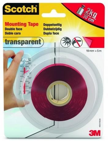 3M Scotch dubbelsidig monteringstejp, 19 mm x 5 m transparent, starkt lim, lastkapacitet: 30 cm för 2 kg, - 1 st (40041950)