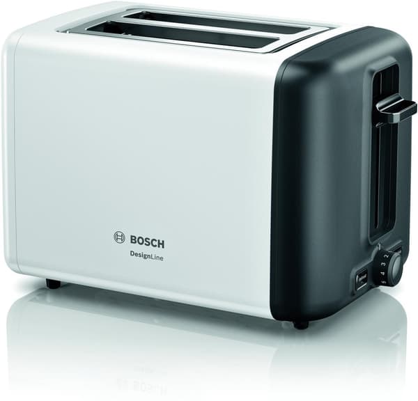 Bosch kompakt brødrister DesignLine TAT3P421DE, integreret bollebeslag i rustfrit stål, med automatisk slukning, med afrimningsfunktion, perfekt til 2