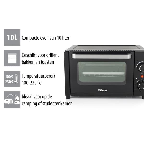Tristar OV-3615 Mini Uuni - Vapaasti seisova uuni 10 litraa - Camping Uuni - 800 wattia