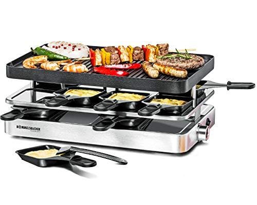 ROMMELSBACHER Raclette Grill RC 1400 - vendbar plade til grillning og til crepes, 8 pander, non-stick belægning, tænd/sluk-knap, trinløs temperaturkon