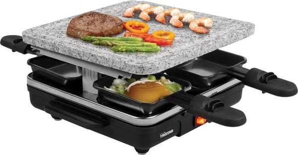 Tristar RA-2745 Raclette non-stick beläggning, indikatorlampa, 4 kastruller, med grillsten svart, grå (RA-2745)