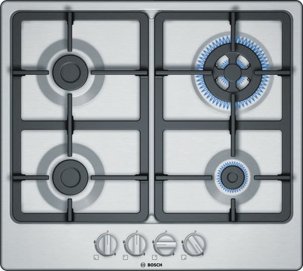 Bosch Serie 4 PGH6B5B90 kogeplade Rustfrit stål Indbygget 60 cm Gas 4 zone(r)