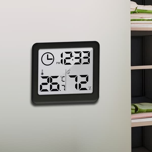 Termometer/Hygrometer med urfunktion, Grønblå, Sort, GB384B