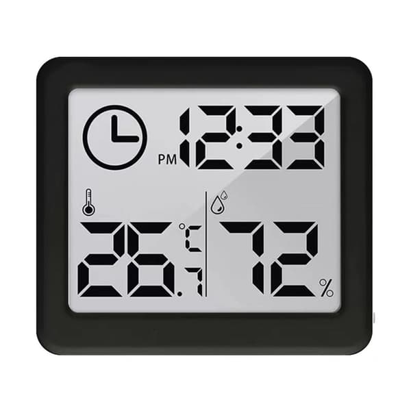 Termometer/Hygrometer med urfunktion, Grønblå, Sort, GB384B
