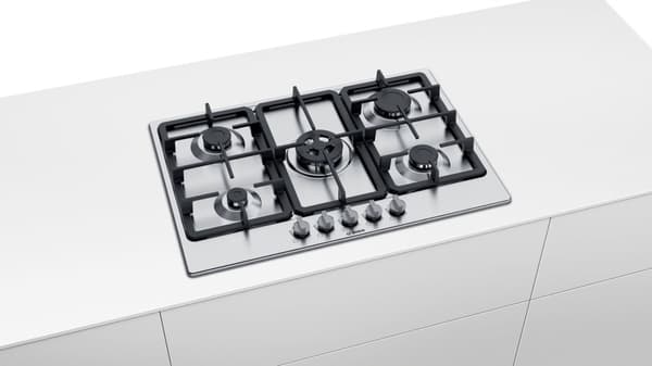 Bosch Serie 4 PGQ7B5B90 kogeplade Rustfrit stål Indbygget 75 cm Gas 5 zone(r)