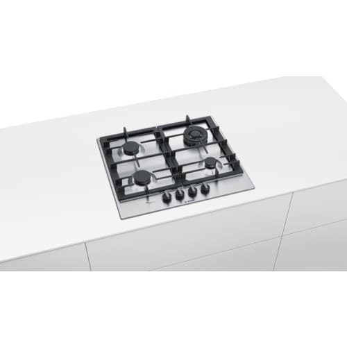 Bosch Serie 6 PCH6A5B90 liesitaso Musta, Ruostumaton teräs Sisäänrakennettu Kaasuliesi 4 aluetta