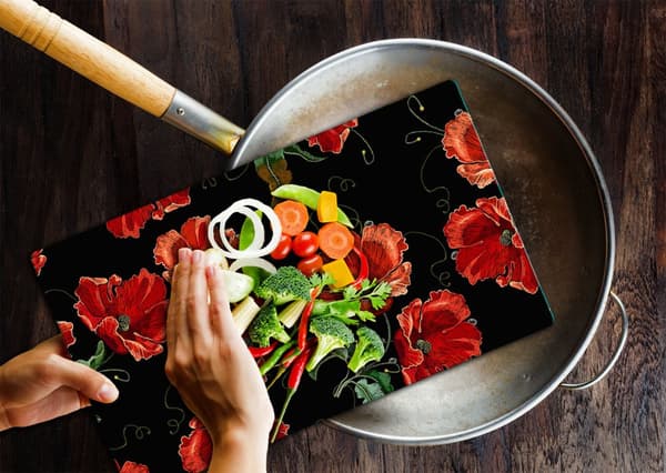 SKÆREBRÆT I GLAS 52x30 BLOMSTER
