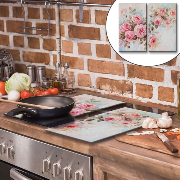 GLAS SKÄRBRÄDA 2x 30x52 BLOMMOR