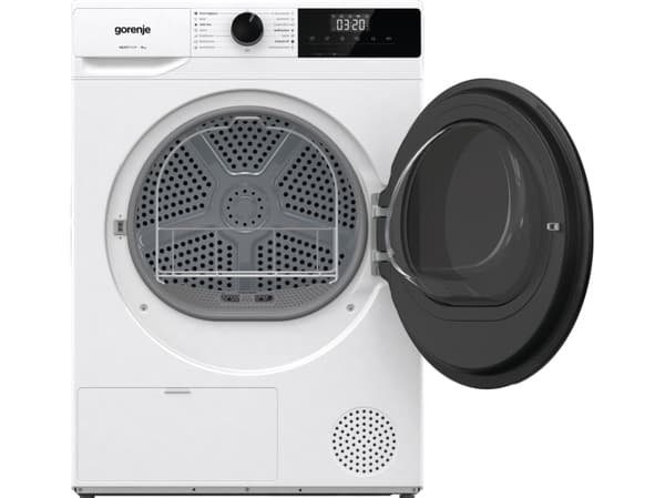 Gorenje DHNA93/DE, Frittstående, Frontmatet, Varme pumpe, Sort, Hvit, Rotasjon, Berøringskontroll, Riktig/Høyre