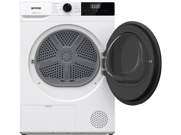 Gorenje DHNA93/DE, Frittstående, Frontmatet, Varme pumpe, Sort, Hvit, Rotasjon, Berøringskontroll, Riktig/Høyre