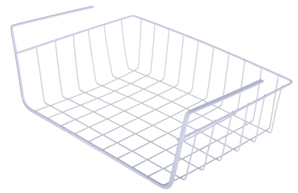 Hängande korg under hyllan, metallorganisatör, 35 cm, VIT korg
