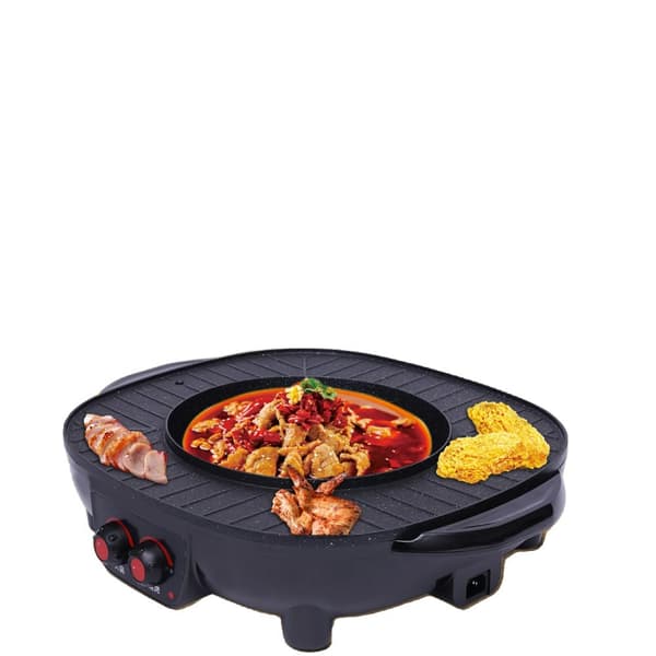 2-i-1 Elektrisk Grill Hot Pot, 2000W Effekt, Non-Stick Overflade, Egnet til 5-6 Personer