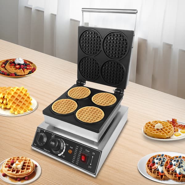 Kommersiel Vaffeljern, Justerbar Tid- og Temperaturkontrol, Dobbelt Non-Stick Pander,4
